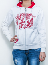Electric white hood red logo