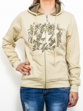 Electric zip hood beige logo big